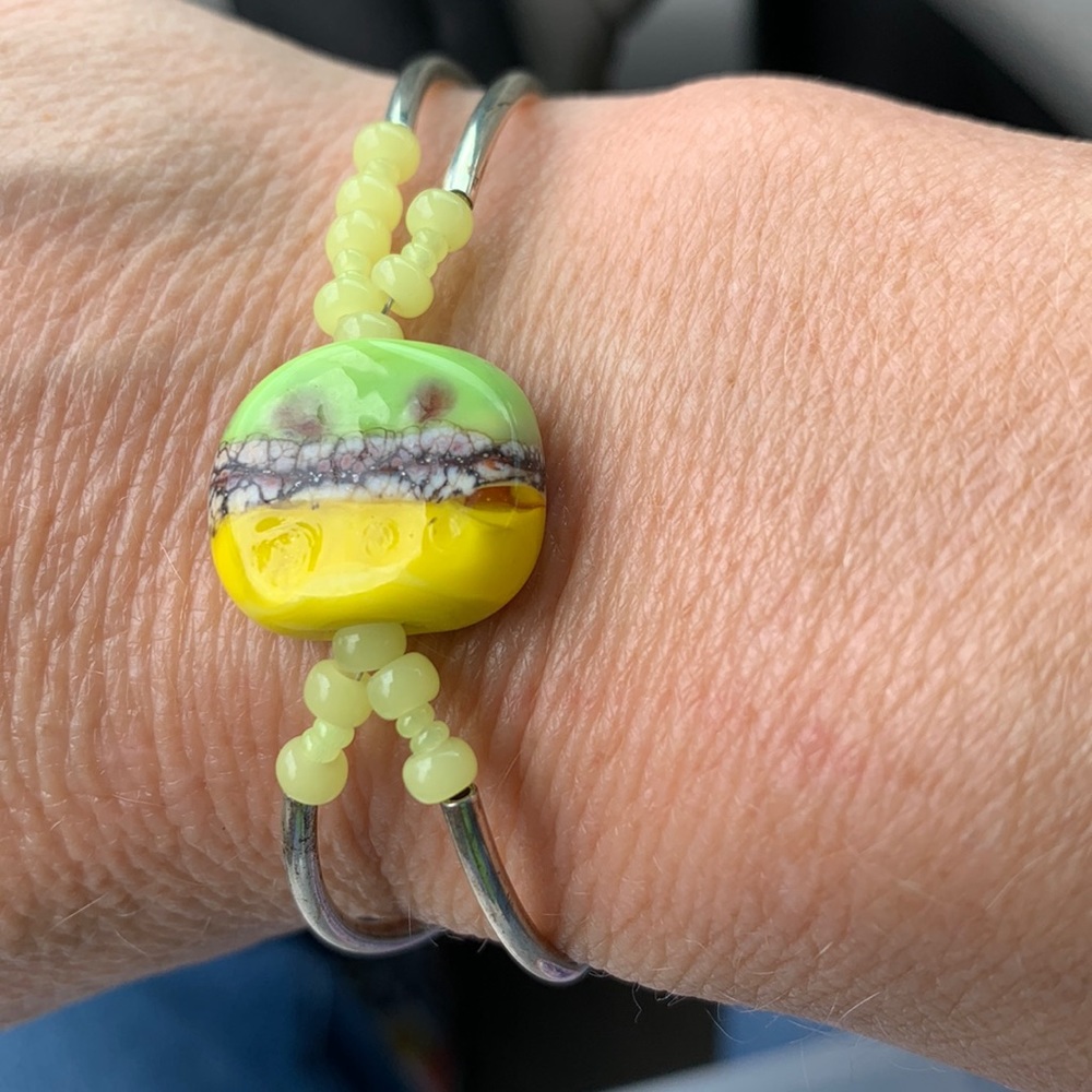 Yellow Silver Green Unique Bracelet with safety clasp
